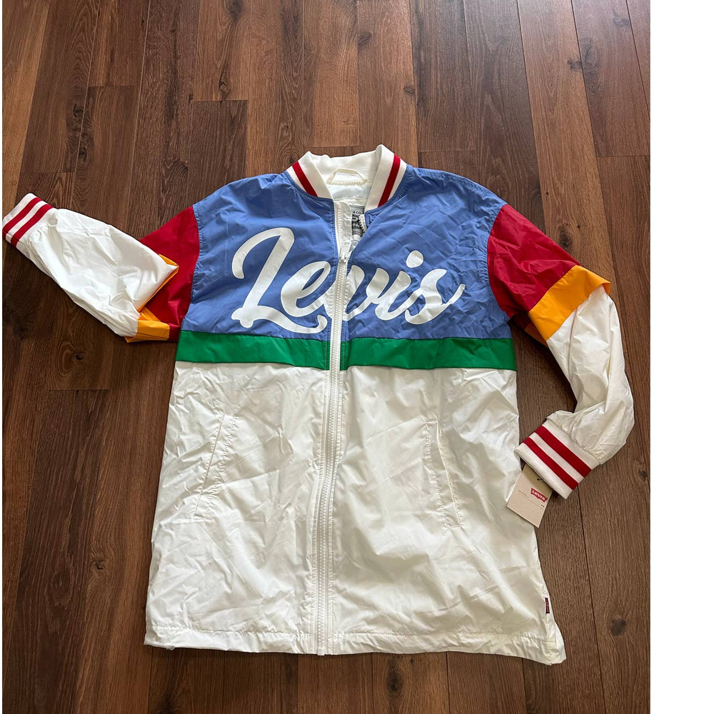 New Levi's Women's Nylon Retro Colorblocked Logo Bomber Jacket Sz Large - Picture 2 of 13